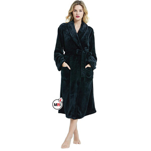 100% haute qualité flanelle tissu col châle peignoir épais léger vêtements de nuit chaud doux moelleux vêtements de nuit robe pour femmes - Product Image 2