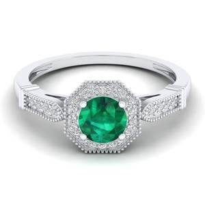 Bague de fiançailles halo en argent sterling 925 avec moissanite, prix de gros, pierre précieuse émeraude, bijoux fins exclusifs, fabricant REYES - Product Image 1