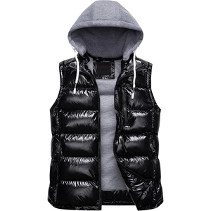 Chaleco acolchado sin mangas de invierno con logotipo personalizado para hombre, chaqueta en material impermeable brillante, capucha polar, chaleco de invierno de estilo informal para hombre - Product Image 2