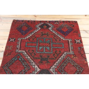 Turkish <b>Runner</b> Rug 3.5x9.6 ft (106x293 cm), Herki <b>Red</b> Geometric Vintage Rug - Product Image 4