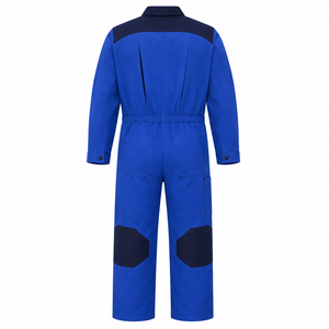 Combinaison industrielle pour homme en sergé épais bleu roi avec garniture marine, col pointu, poches à rabat sur la poitrine, genoux renforcés, multi-poches - Product Image 3