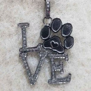 Paw Love Vintage Noir Plaqué Rhodium 925 Sterling Silver Natural Pave Diamond Pendant 30x25MM Taille pour Mariage et Fiançailles - Product Image 1