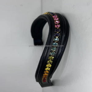 Banda de cuero para cejas de caballo acolchada con canal vacío en todas las formas, con incrustaciones de cristales multicolores, diamantes de imitación, banda para cejas - Product Image 5