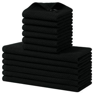 Serviettes de cuisine en coton tissé noir, couleur unie, rectangulaires, séchage rapide, lavables en machine - Product Image 1