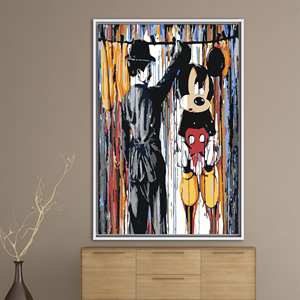 Obra de arte impresa en lienzo: Graffiti de Charlie Chaplin y Mickey Mouse, enmarcado en blanco - Product Image 1