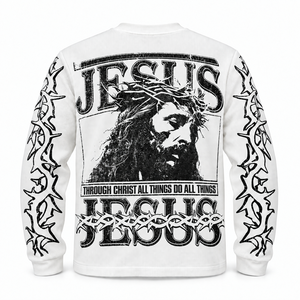 Camiseta térmica de manga larga tipo waffle para hombre, con estampado gráfico religioso, blanca, estilo streetwear, venta al por mayor, fabricante de ropa - Product Image 4