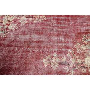 Vintage Rug, 4.9x8.4 ft Turkish Rug, <b>Red</b> White Camouflage <b>Wool</b> Rug - Product Image 5