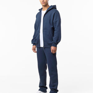 Conjunto de chándal holgado y pantalones de chándal de corte holgado con capucha y cremallera pesada para hombre con logotipo personalizado 100% de algodón pesado GSM de gran tamaño - Product Image 2