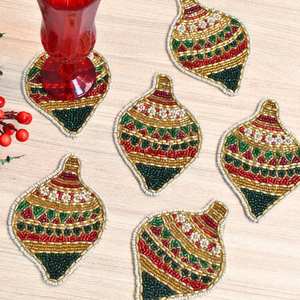 Sous-verres en perles de verre artisanales MS HANDICRAFT - Design classique 4x4 pouces avec support en polyester, cadeaux religieux pour l'église, portables - Product Image 3