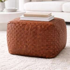 Puf de Cuero Marroquí Hecho a Mano, Otomana Tradicional Artesanal, Decoración del Hogar, Asiento Boho para Sala de Estar - Product Image 1