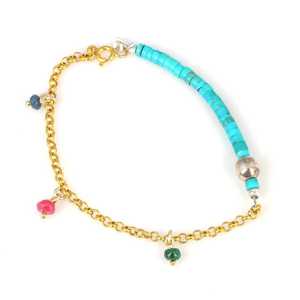 Pulsera de tenis de plata de ley 925 con perlas de agua dulce y turquesa, chapada en rodio con detalles de diamantes, ideal para regalo. - Product Image 1