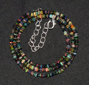 สร้อยคอโอปอลสีดำเพลิงธรรมชาติ Ethiopian 18 "ลูกปัดขัดเรียบอัญมณีหลวม - Product Image 1