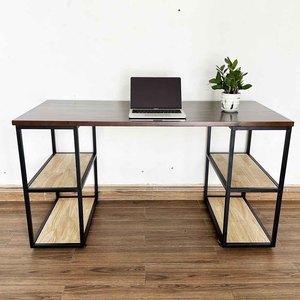 BD68091 <b>Foldable</b> Computer <b>Table</b> with Wooden <b>Legs</b> and Iron Frame Desk with Bookshelf and Storage for Office Use 140x60x75cm - Product Image 5