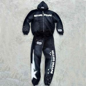 Conjunto Deportivo de Invierno para Mujer, Estilo Streetwear, Lavado Ácido, Personalizado, con Sudadera con Cremallera Completa y Pantalones Deportivos, 100% Algodón Transpirable - Product Image 3