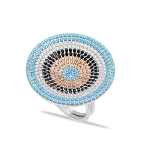 Round Shape <b>Turquoise</b> CZ Stone Citrine CZ Wholesale Fashionable 925 Sterling Silver Fine Jewelry Cluster <b>Ring</b> - Product Image 1