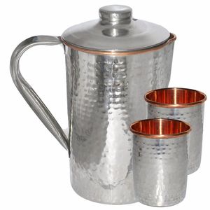 Pichet à eau en cuivre pur avec finition argentée et poignée Pichet en cuivre de la meilleure qualité pour un usage domestique - Product Image 5