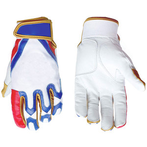 Gants de baseball à doigts entiers, blancs, rouges, bleus, en cuir, fermeture auto-agrippante, antidérapants, pour droitier, adulte, toutes saisons - Product Image 1