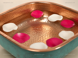 Handcrafted Copper Pedicure Bowl With Hammered Texture <b>Teal</b> Exterior For Spa Use - Product Image 5