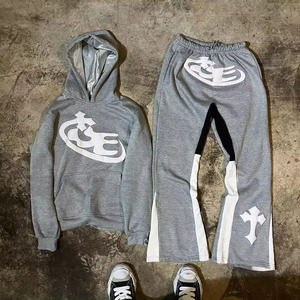 Ropa deportiva de entrenamiento para correr de 2 piezas para hombre, conjunto acampanado con capucha interior de satén, precio barato, trajes con cordón al por mayor para primavera - Product Image 2