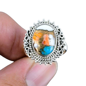 Bijoux en argent sterling 925 de style bohème fait à la main bague classique avec pierre précieuse turquoise taille ovale cadeau de mariage pour femme soeur - Product Image 1