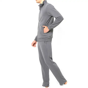 mens grey solid mock neck full zip track jacket and straight leg jogger <b>pants</b> set activewear sports outfit - Product Image 2