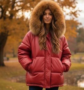 Veste en cuir matelassée coupe-vent à carreaux pour femmes avec fermeture éclair Vêtements de rue d'hiver - Product Image 5