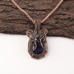 Sodalite <b>Blue</b> Gemstone Pear Cut Copper Wire Wrapped Fashion Pendant <b>Necklace</b> Oxidized Silver Mothers Day Gift Special Today - Product Image 1