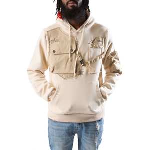 Dec Oem Wholesale Slim Fit Hoodies Unisex Corded Weave Patchwork Cargo Pockets <b>Beige</b> Plain <b>Hoodie</b> DDP Shipping - Product Image 1