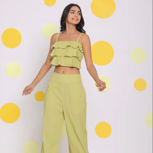 Pantalón occidental liso de lino verde claro para mujer Pantalón formal teñido liso de cintura alta Cintura natural Vestidos casuales de una pieza - Product Image 1