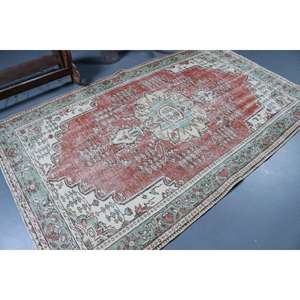 Alfombra Turca de 5x8.2 pies, Alfombra Oriental Roja de Lana - Product Image 1