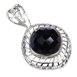 Pendentif en argent 925 plaqué or rose avec pierre d'onyx noire et pierre précieuse taille émeraude et placage rhodium pour femmes - Product Image 1