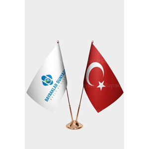 Drapeau de bureau personnalisé plaqué or avec impression numérique, mât en aluminium, matériaux polyester et plastique, avec logo personnalisé - Product Image 3