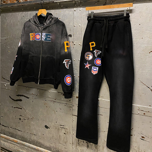 Survêtement unisexe en coton 100% 400 GSM lourd, personnalisé, à fermeture éclair, de qualité supérieure, à bas prix, imprimé à l'écran délavé au soleil - Product Image 2