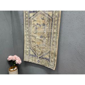 Alfombra Turca de 2.8x4.2 pies, Alfombra Pequeña Vintage, Alfombra de Lana con Diseño de Plantas y Árboles en Azul y Marrón - Product Image 3