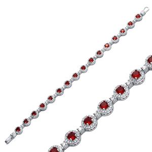 Bracelet de tennis de forme ronde en pierre grenat CZ en argent 925 Bijoux fins fabriqués à la main en gros turc - Product Image 1