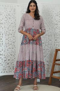 Elegante vestido largo hasta el suelo con estampado floral para mujer para fiestas de verano, vacaciones en la playa, salidas informales tejidas en La India - Product Image 2