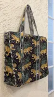 Sac fourre-tout en coton imprimé à la main indien, sacs de shopping à bandoulière tendance, élégants, avec fermeture éclair, pour l'été et l'automne