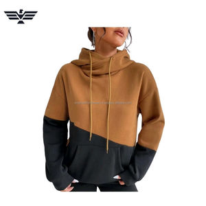 Sweat à capuche décontracté pour femme en polaire polyester/coton, motif uni, longueur longue, design asymétrique, poches, respirant, tricoté - Product Image 1