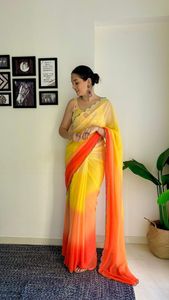 Sari indien classique en georgette pure et douce pour les fêtes, avec un chemisier exclusif, vêtements ethniques pour femmes pour les mariages et les festivals indiens - Product Image 2