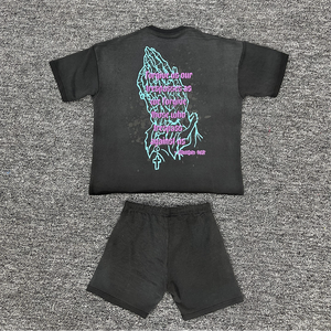 Chándal Corto con Estampado de Diamantes de Imitación para Hombre, Ropa de Calle Vintage, Estampado Personalizado, Lavado con Ácido, 30MOQ - Product Image 2