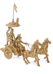 Estatua Antigua de Latón del Señor Krishna y Arjun en un Carro, Arjun Rath, Decoración Dorada para el Hogar, Estilo Moderno, Decorativa - Product Image 5