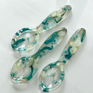 Cuillères en résine de fleurs séchées personnalisées en gros, vaisselle en époxy, cuillères à café, à thé, à dessert, à sucre, cuisine, traiteur, buffet, restaurant - Product Image 1