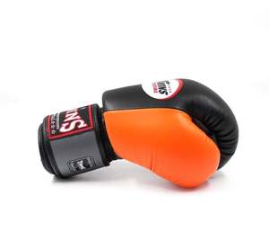 Gants de boxe légers en cuir orange et noir avec poignées respirantes et support de poignet auto-agrippant pour l'entraînement - Product Image 2
