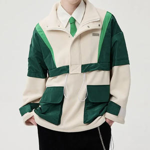 Haute qualité hommes demi fermeture éclair coupe-vent vestes couleur bloqué Cargo poches hiver vent étanche à l'eau vestes vêtements longs - Product Image 1