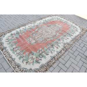 Alfombra turca Vintage de 5,3x9 pies, diseño de retales de lana rojo y Beige, área grande, pasillo rectangular para sala de estar, dormitorio, látex nuevo - Product Image 2