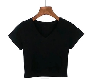 Custom logo Graphic Ladies Crop Top Tshirt <b>Black</b> Women <b>Tee</b> <b>Shirt</b> Oem Clothing V-neck T-<b>shirt</b> for men - Product Image 2