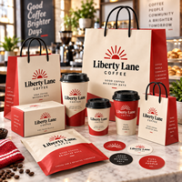Ensemble d'emballages personnalisés pour café AT PACK avec logo imprimé sur les gobelets, les sacs, les boîtes et les fournitures à emporter pour les cafés et les restaurants