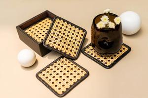 Luxe bohème Vintage Rectangle rotin sous-verres ensemble fabriqué à la main en bambou anti-rayures vaisselle accessoires tapis tampons - Product Image 3