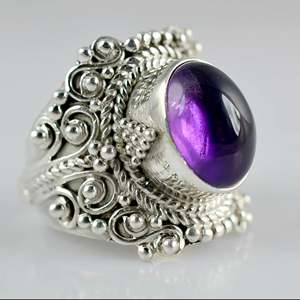 Natural Amethyst Cocktail <b>Ring</b> 925 Sterling <b>Silver</b> Purple Oval Gemstone Handmade <b>Boho</b> Jewelry Bezel Setting - Product Image 2