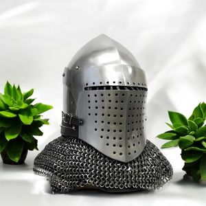 Casco Medieval Knight Crusader Great Helm & Bascinet con Chainmail Aventail Armadura de acero hecha a mano para y exhibición - Product Image 2